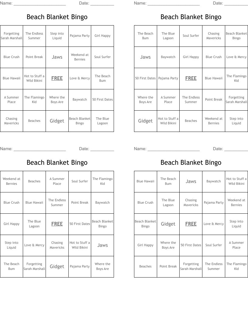 Beach Blanket Bingo WordMint