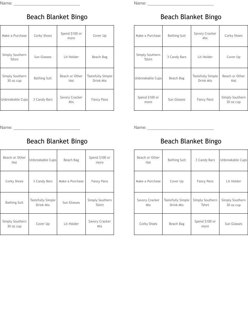 Beach Blanket Bingo WordMint