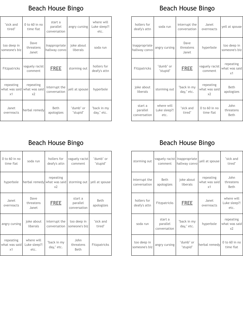 Beach House Bingo WordMint
