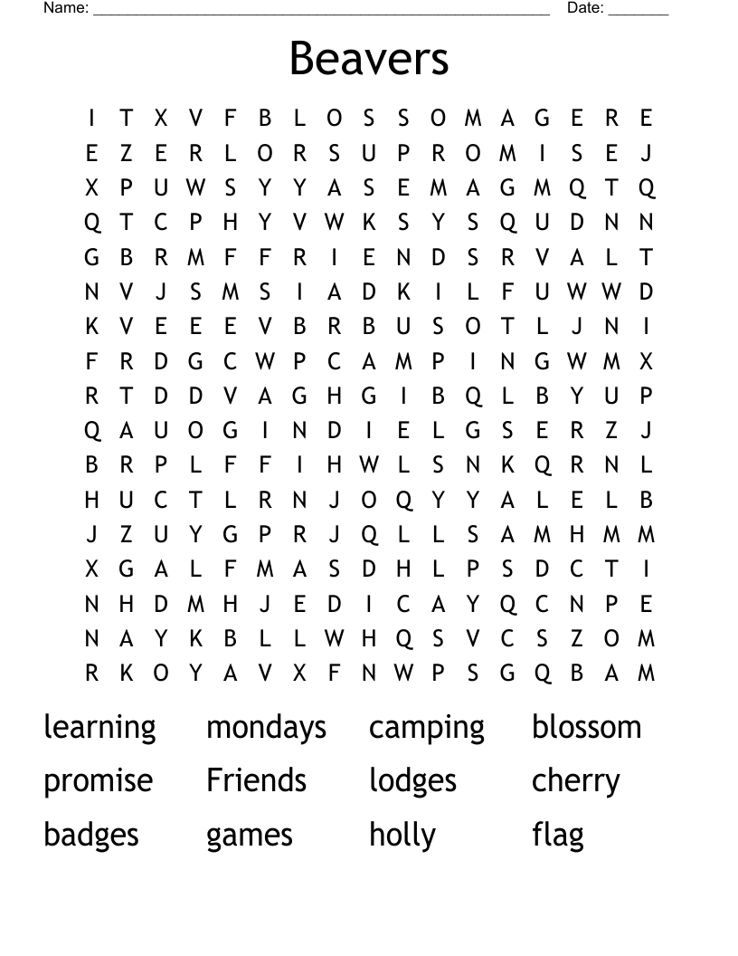 Beavers Word Search
