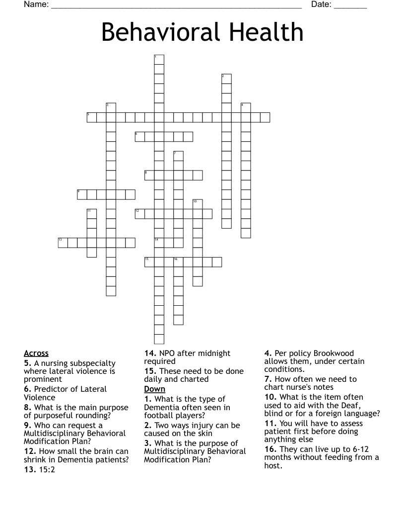 Behavioral Health Crossword