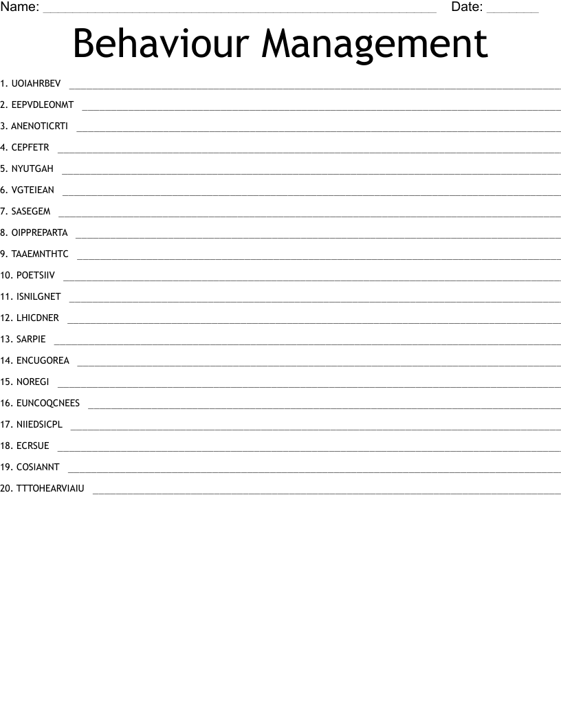 Behaviour Management  Word Scramble