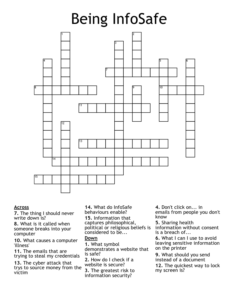 Being InfoSafe Crossword