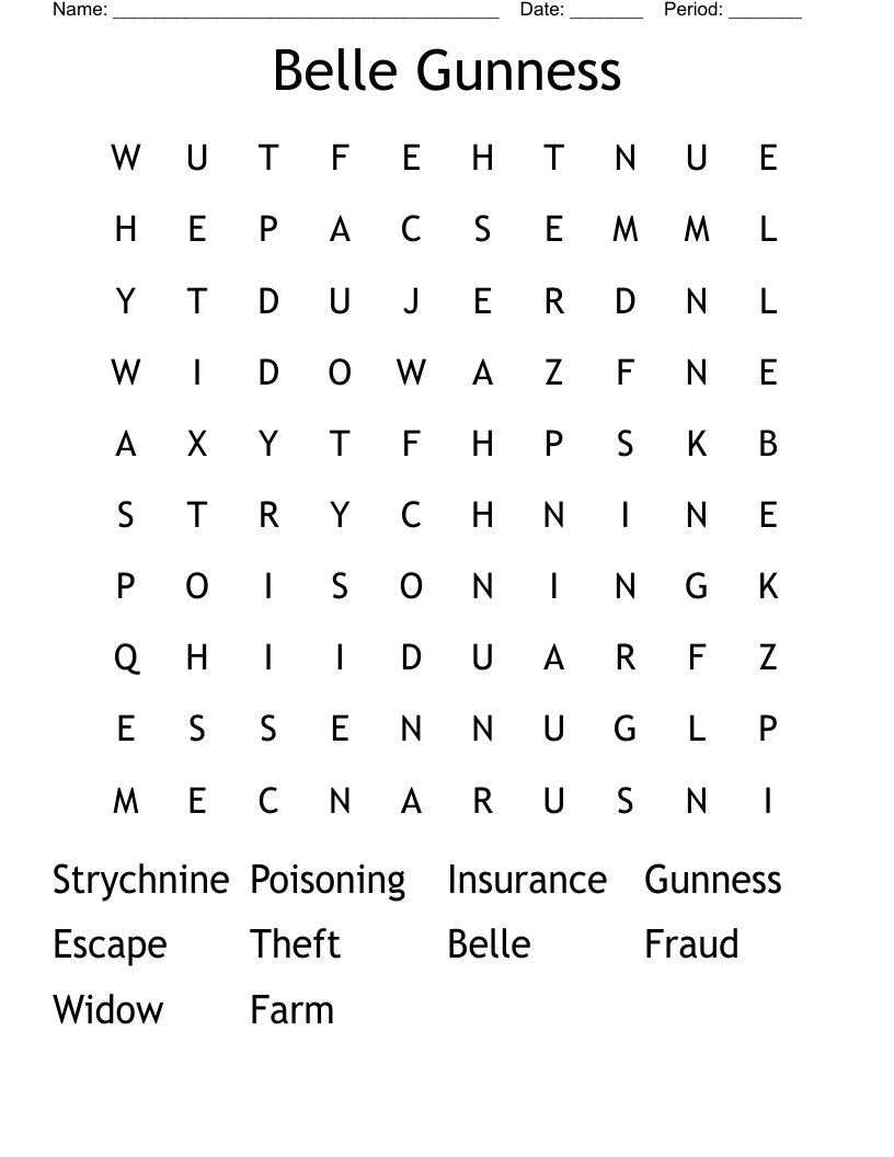 Belle Gunness Word Search