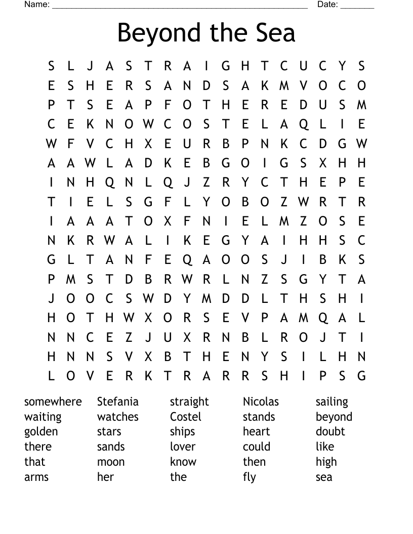 Beyond the Sea Word Search