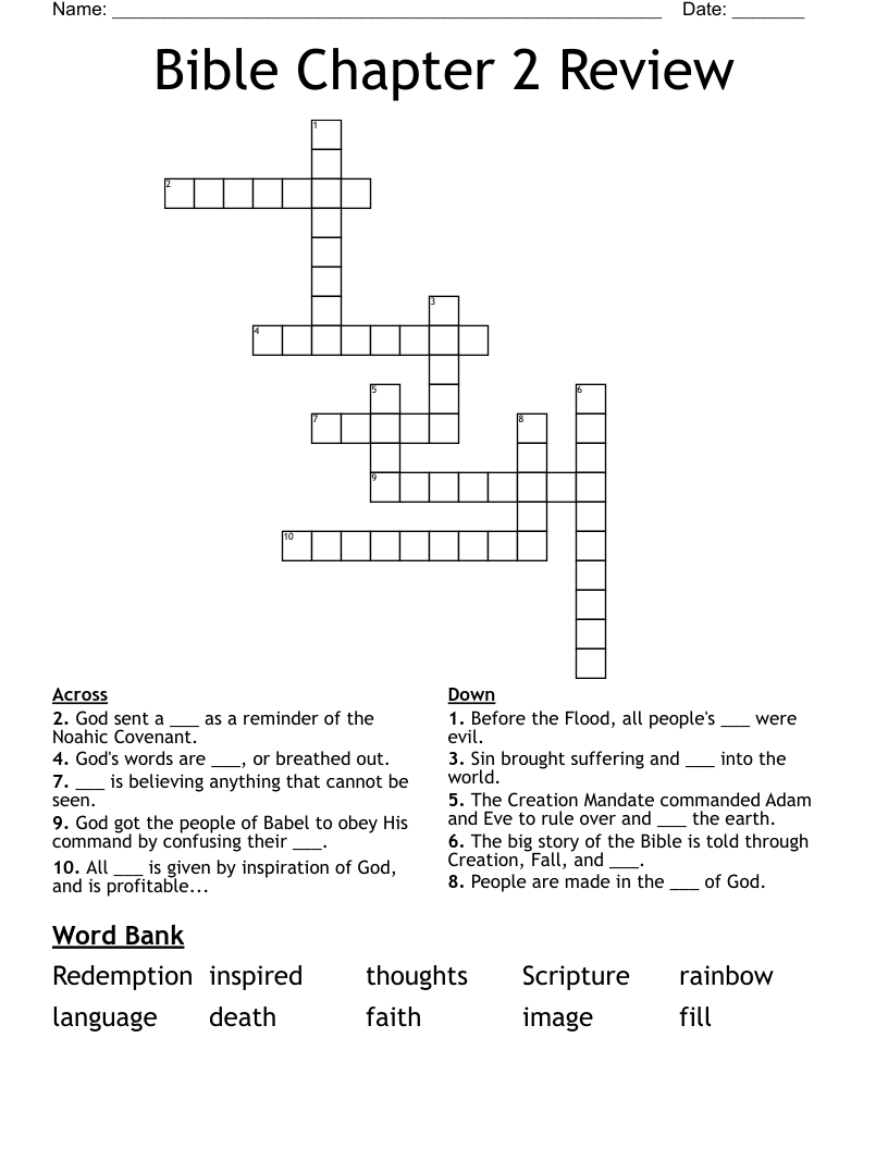 Bible Chapter 2 Review Crossword