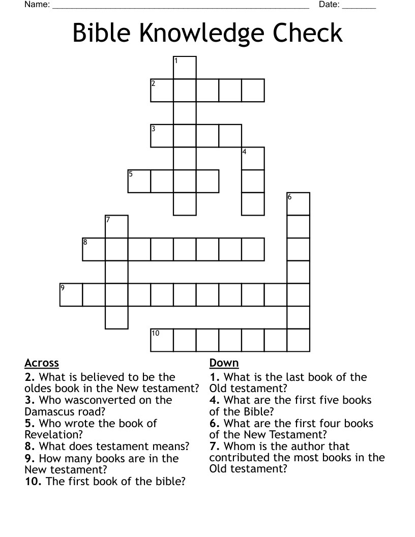 Bible Knowledge Check Crossword