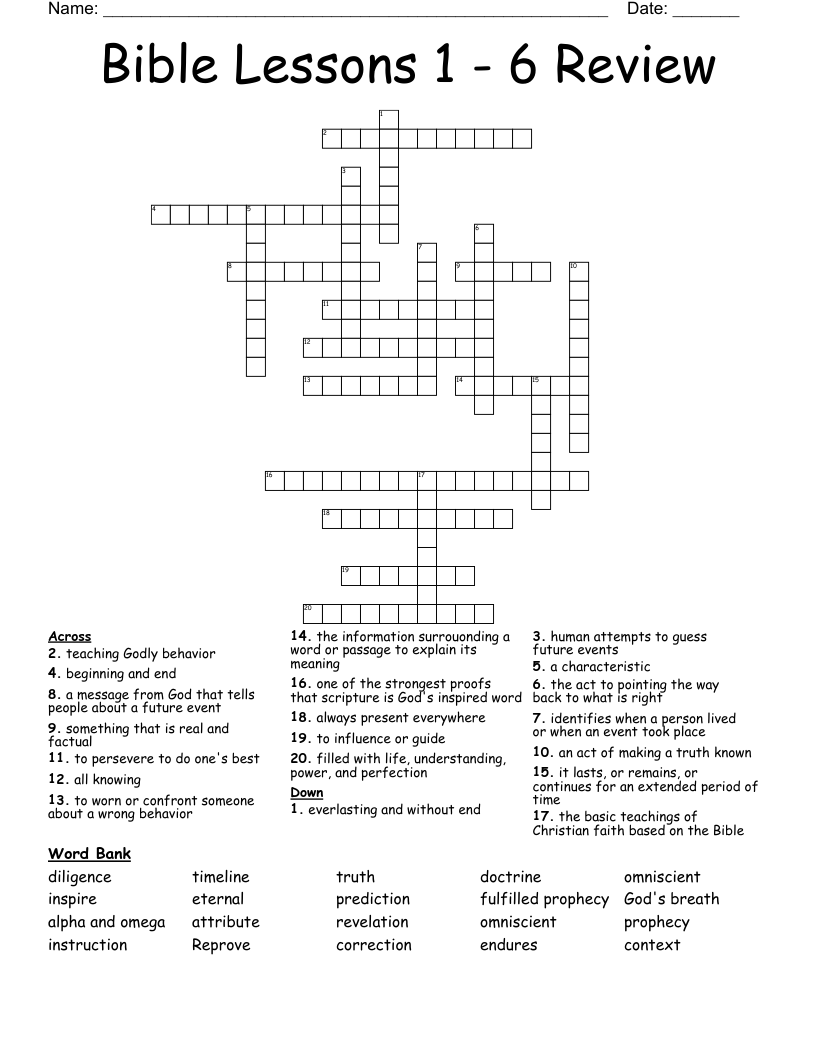Bible Lessons 1 -  6  Review Crossword