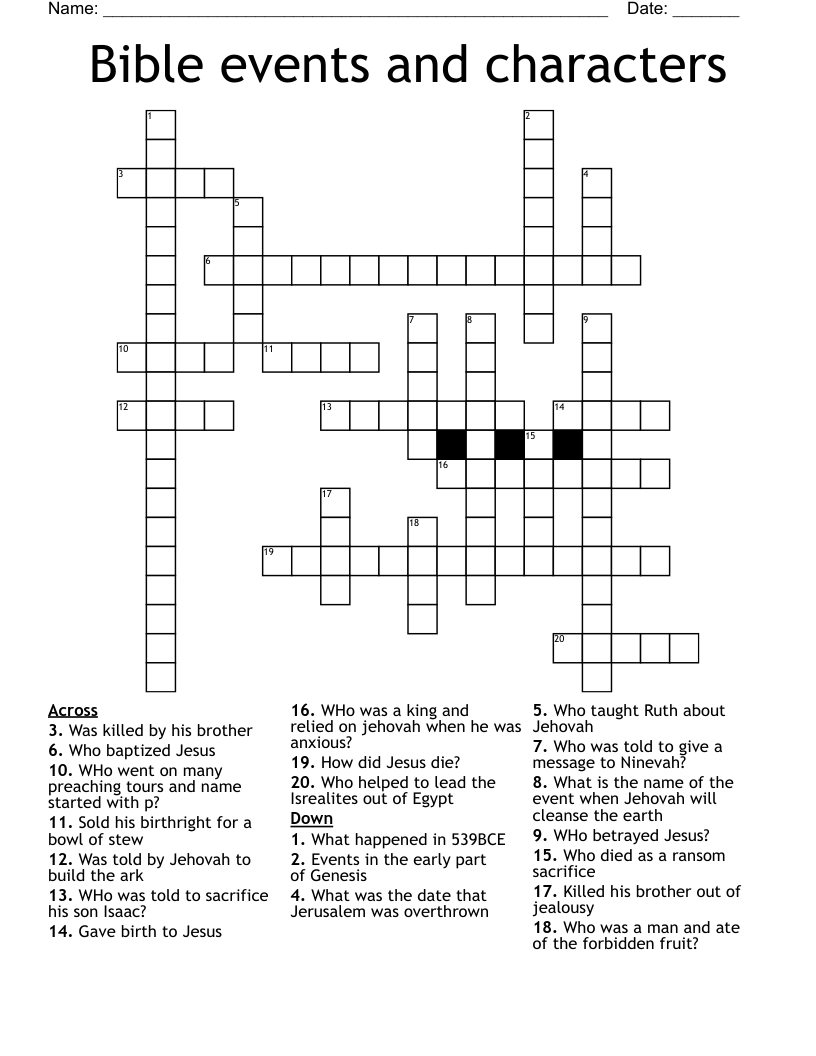 Bible events and characters Crossword