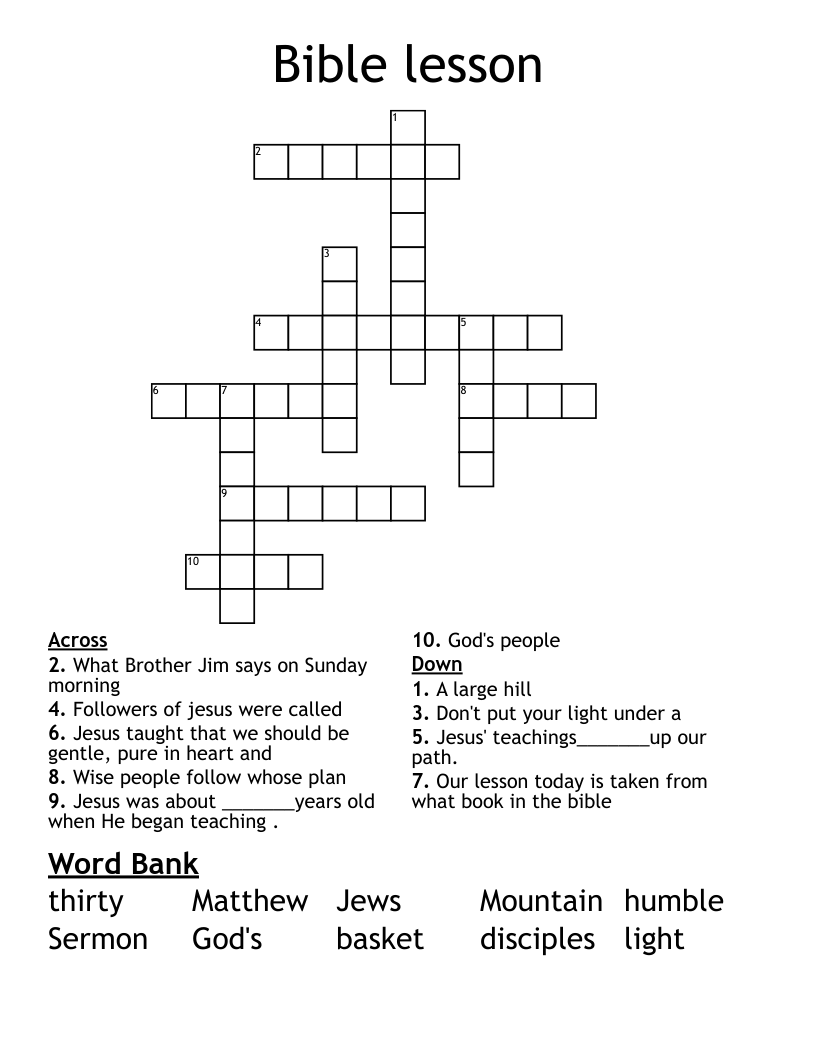 Bible lesson Crossword