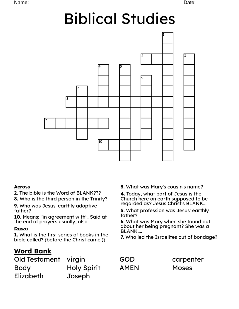 Biblical Studies Crossword