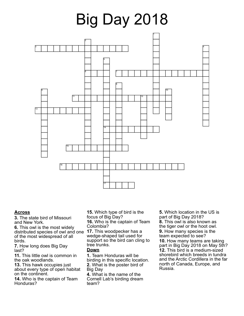 Big Day 2018 Crossword