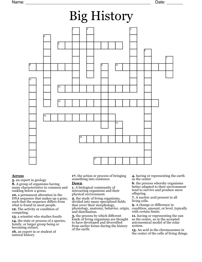 Big History Crossword WordMint