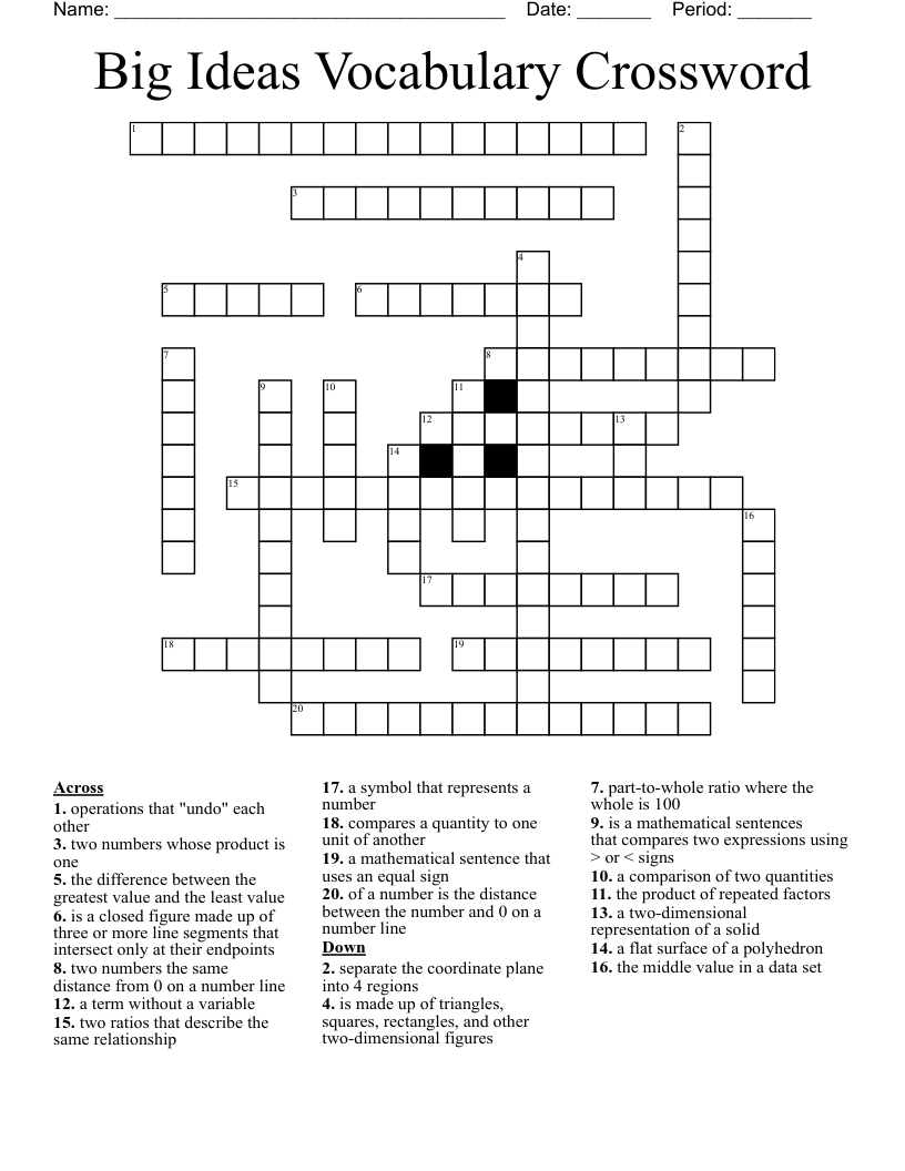 Big Ideas Vocabulary Crossword WordMint