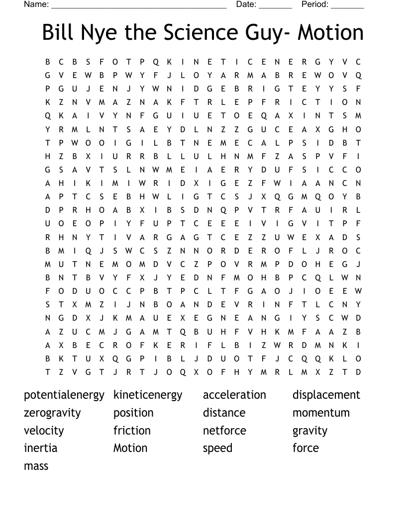 Bill Nye The Science Guy Motion Word Search WordMint