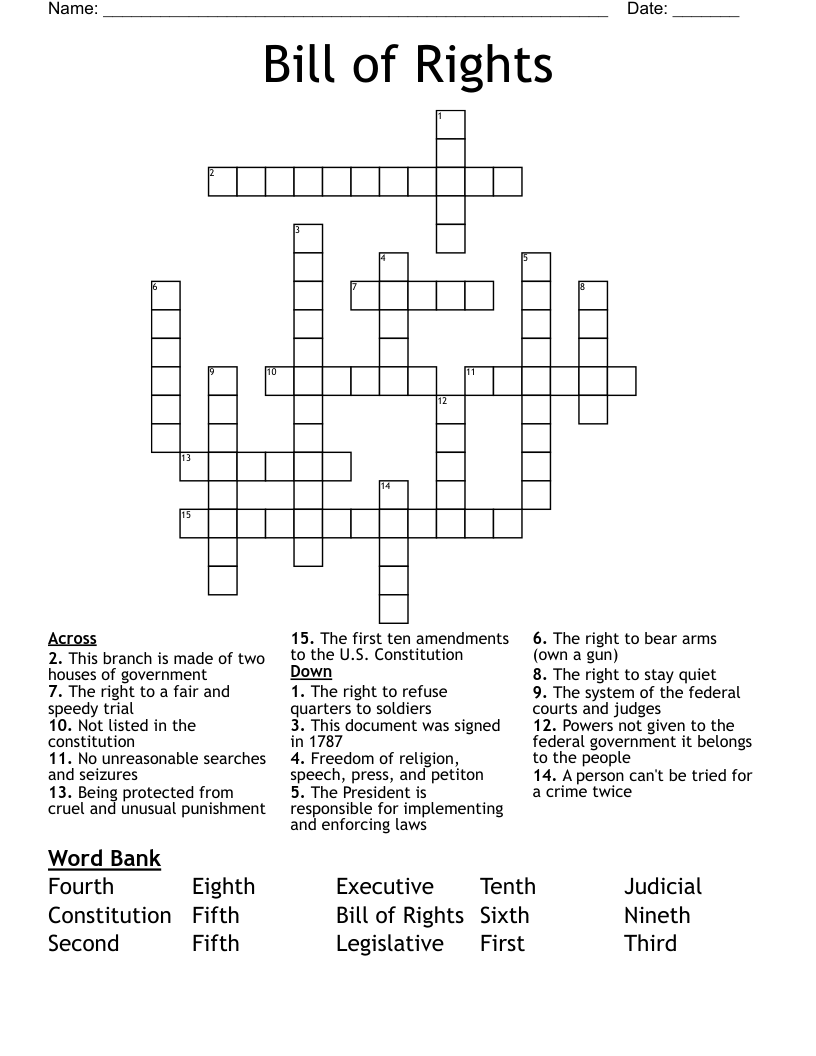Bill Of Rights Crossword WordMint