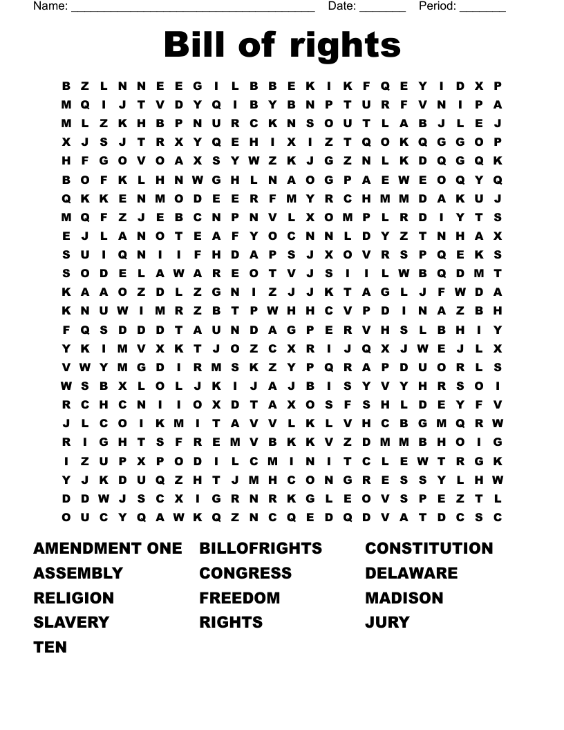 Bill of rights  Word Search