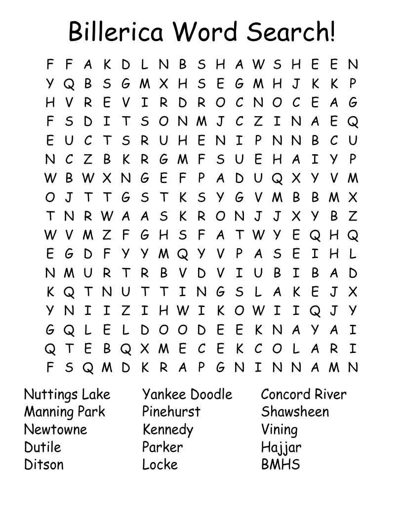 Billerica Word Search!
