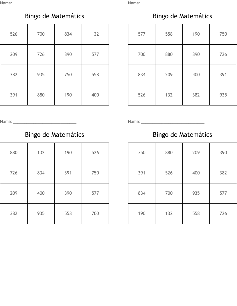 Bingo de Matemátics 