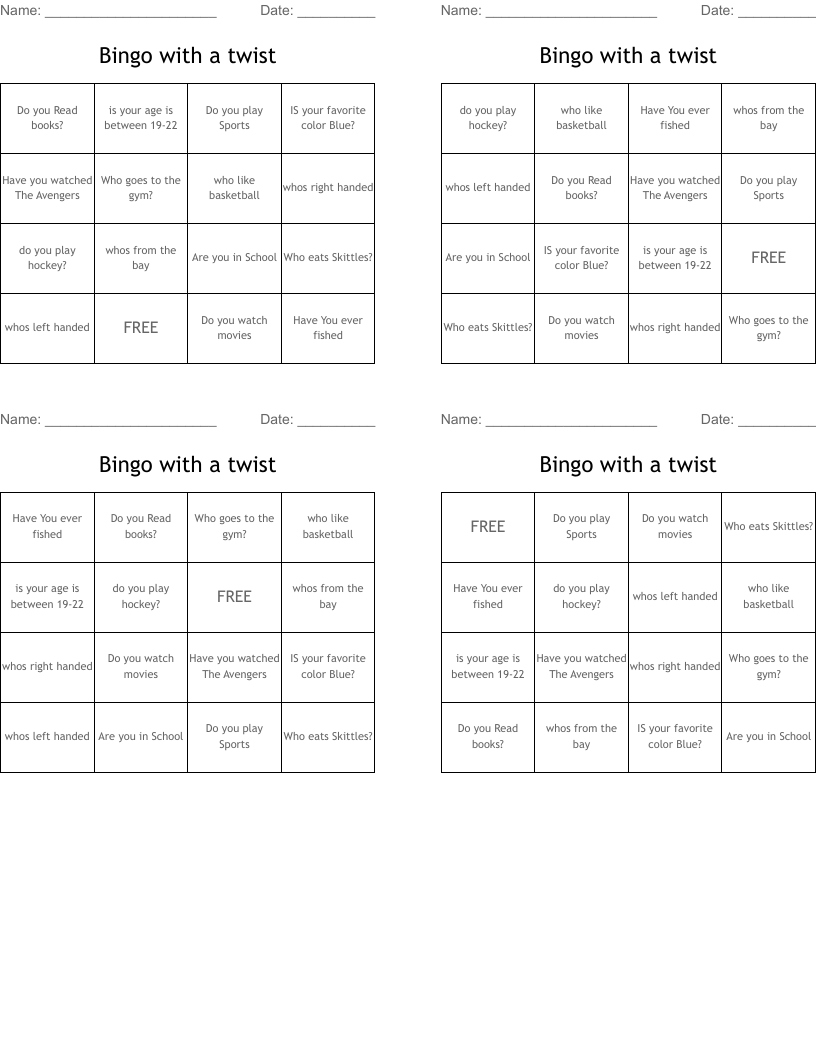 Bingo with a twist WordMint