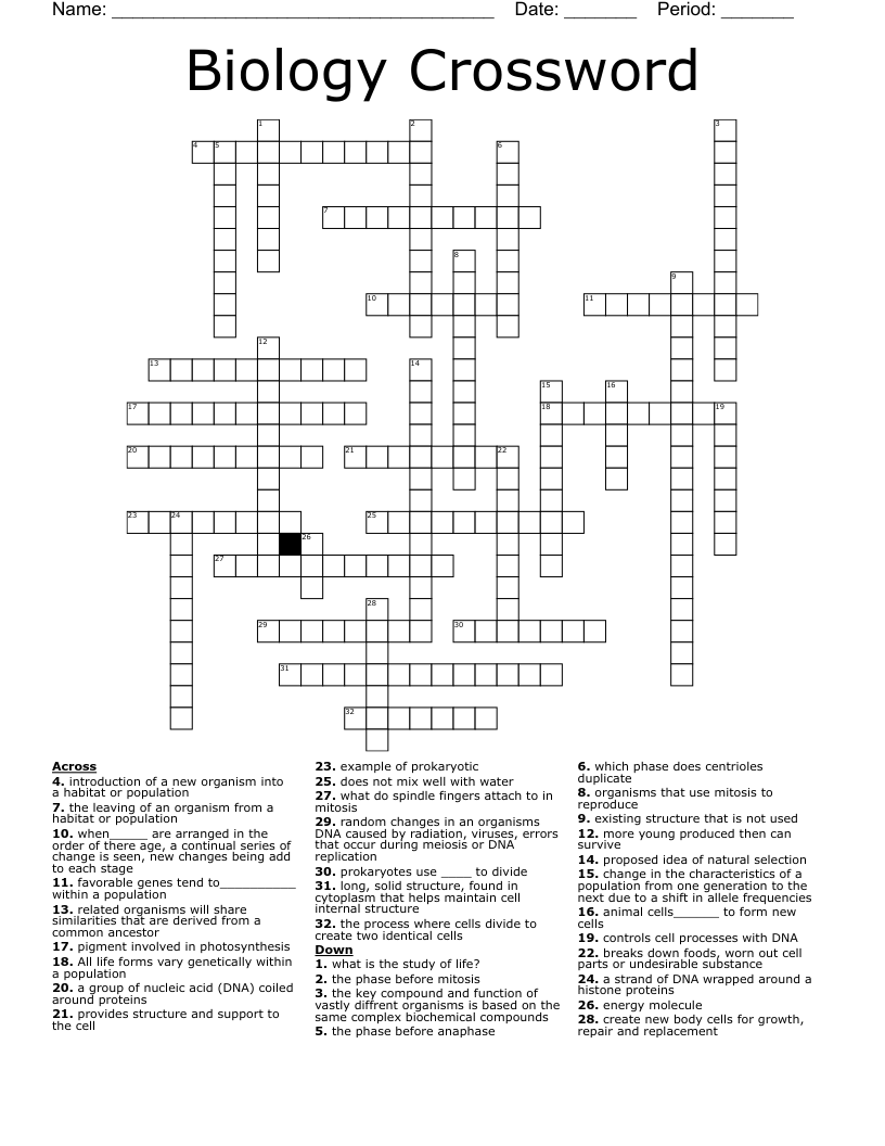 Biology Crossword Puzzle