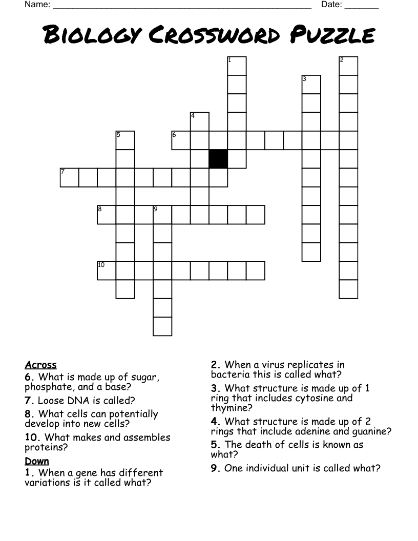 Biology Crossword Puzzle