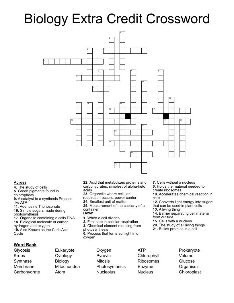 Biology Extra Credit Crossword