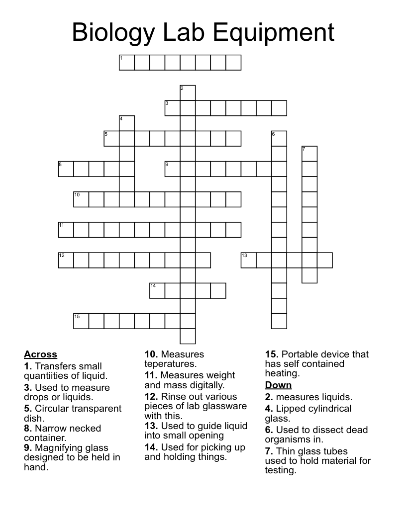 Lab Equipment Crossword Puzzle WordMint