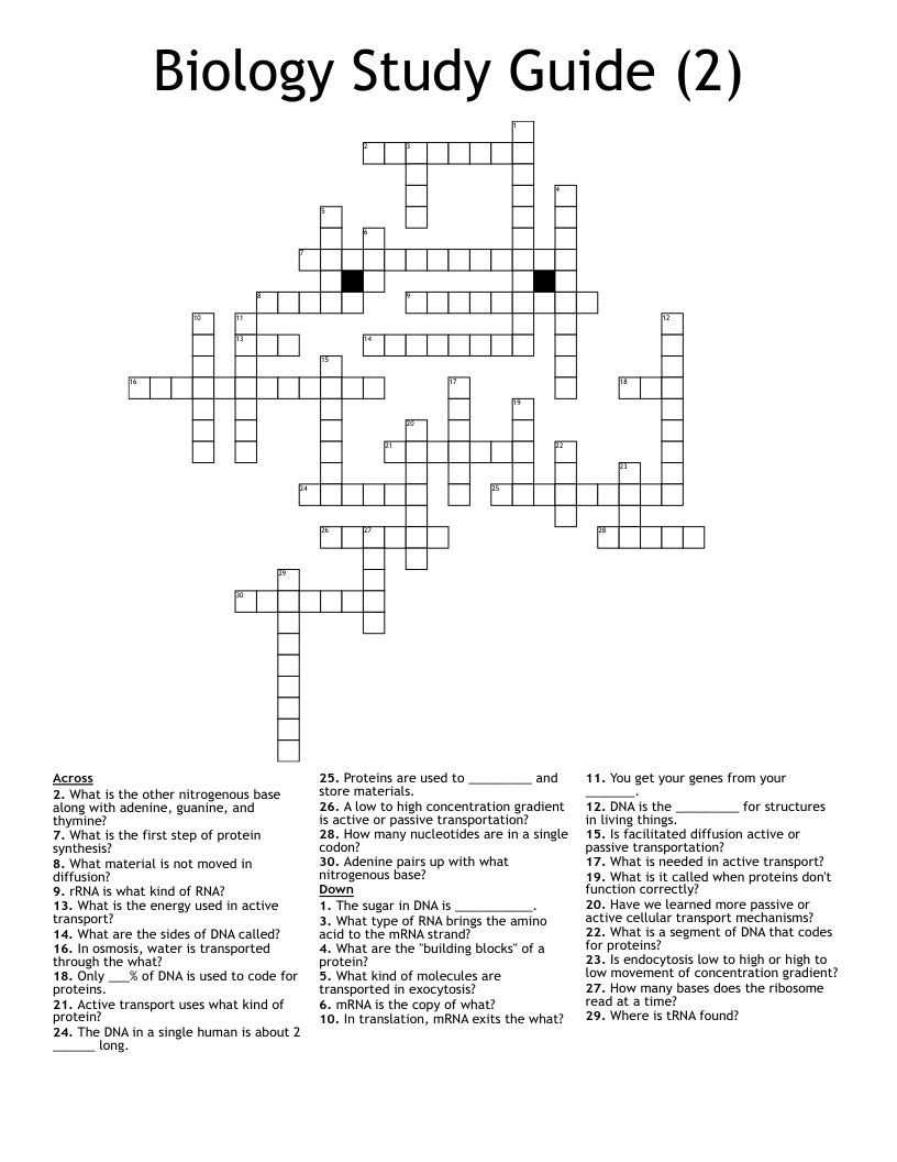 Biology Study Guide (2) Crossword