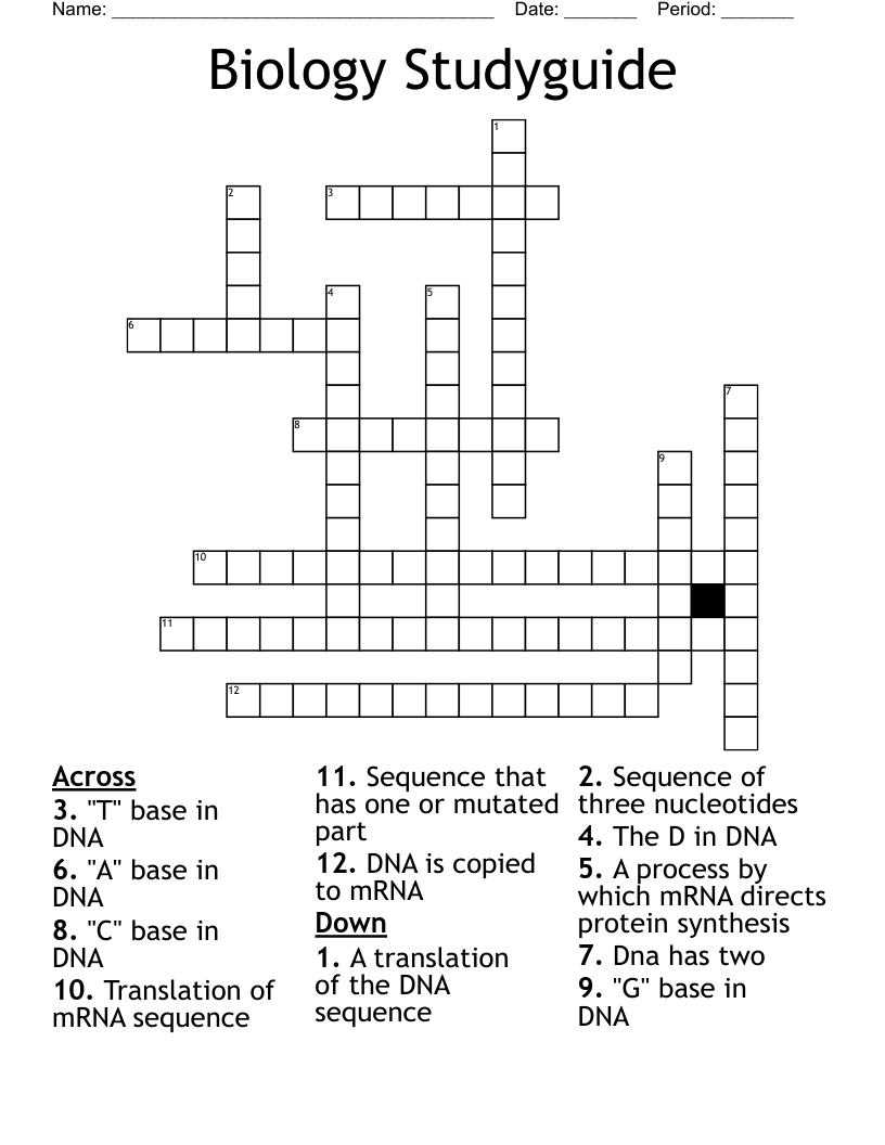 Biology Studyguide Crossword