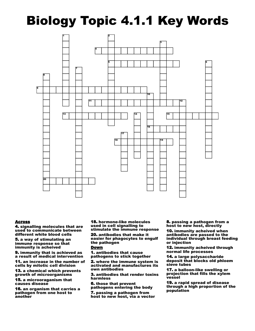 Biology Topic 4.1.1 Key Words Crossword