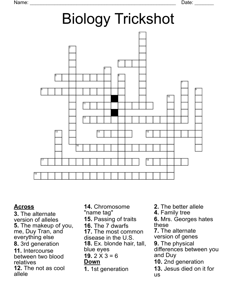 Biology Trickshot Crossword