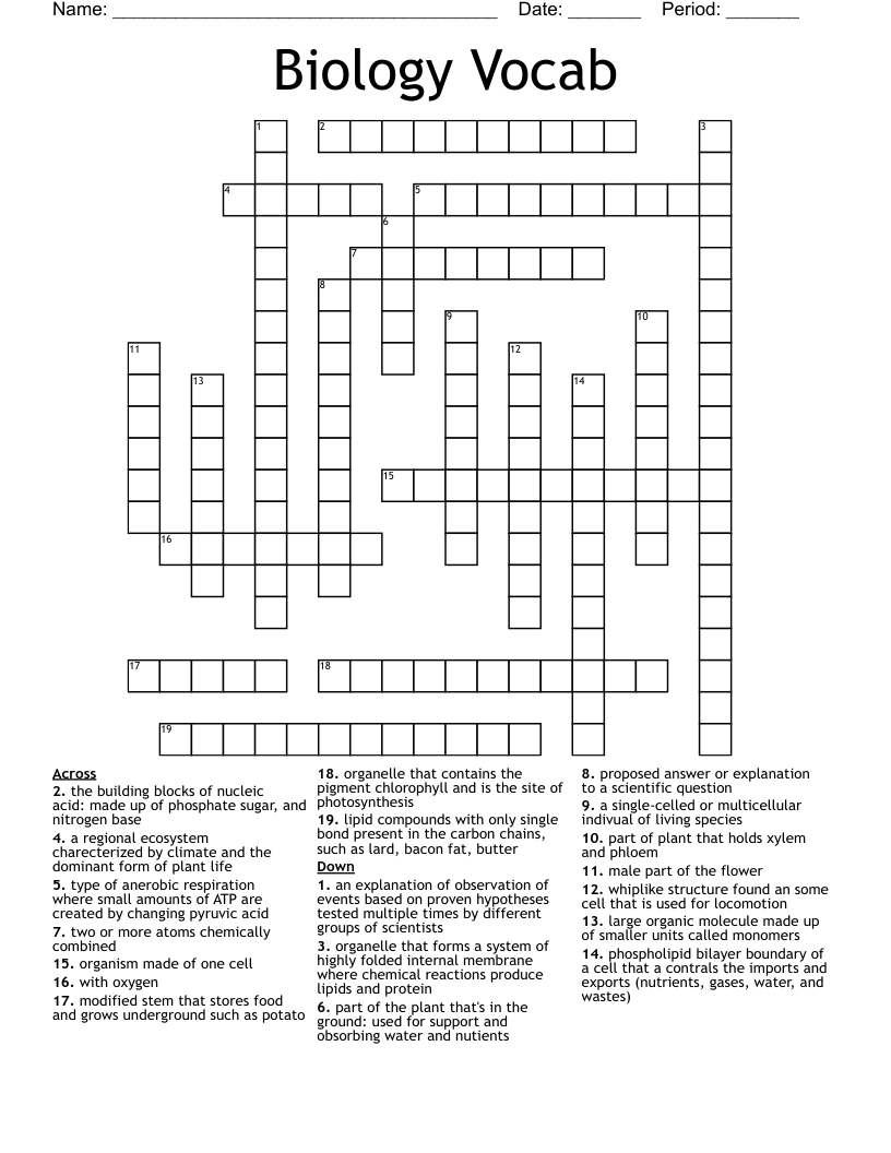 Biology Vocab Crossword