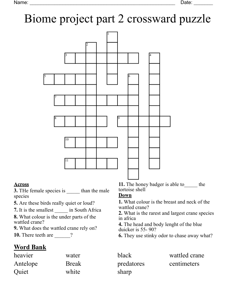 Biome Project Part 2 Crossward Puzzle Crossword WordMint
