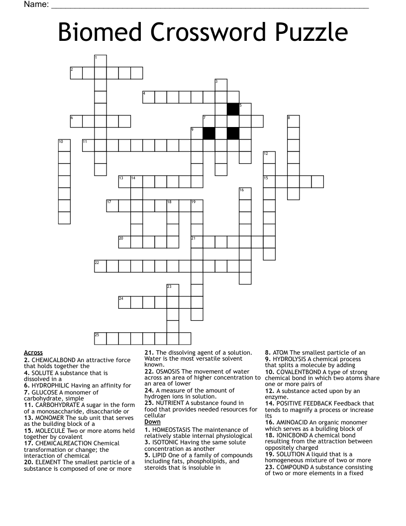 Biomed Crossword Puzzle 