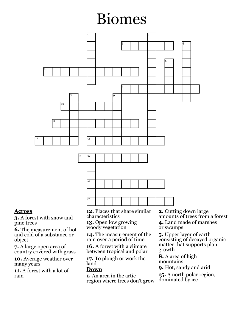 Biome Crossword Puzzle Answer Key Exercisematsexercise