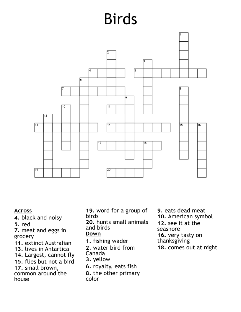 Bluebirds Crossword WordMint