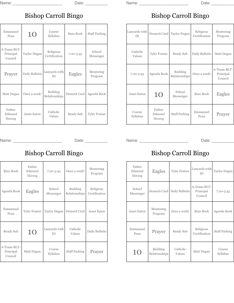 Bishop Carroll Bingo