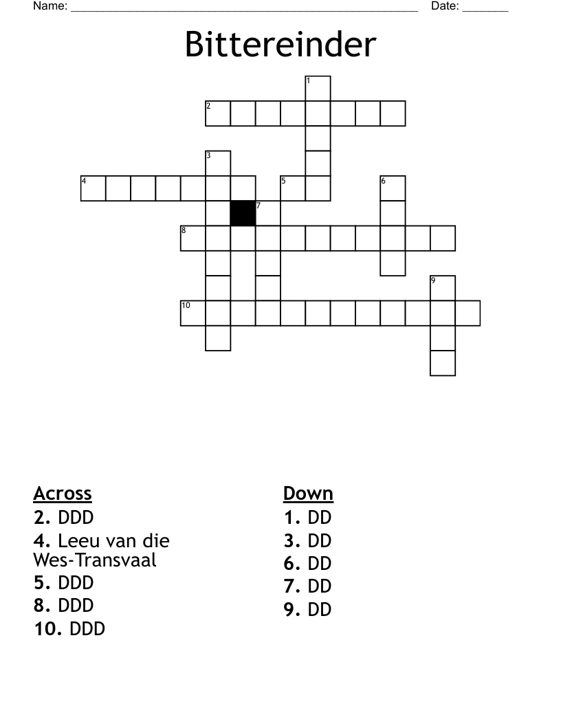 Bittereinder Crossword