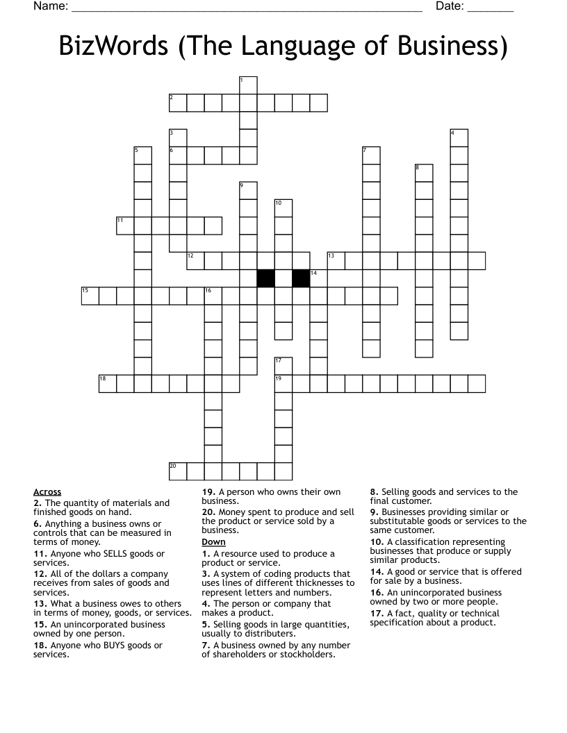 BizWords (The Language of Business) Crossword