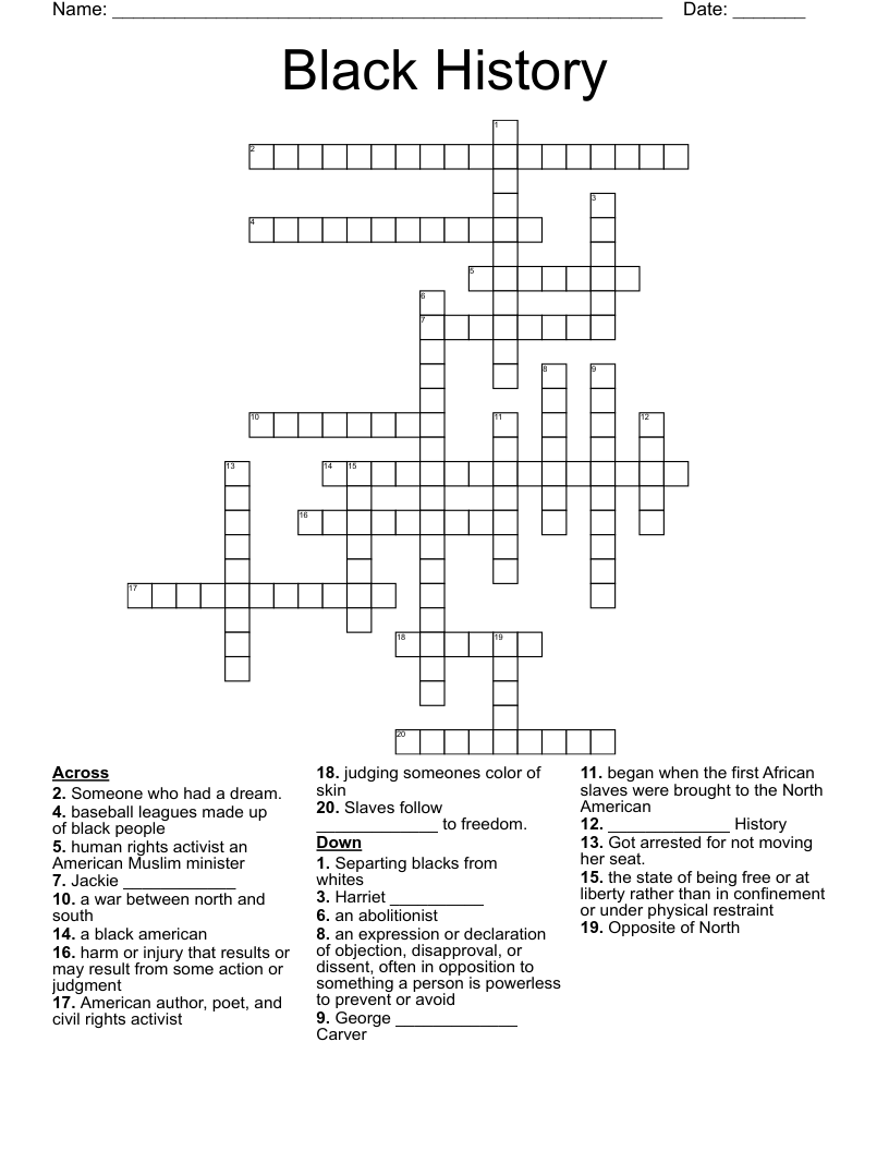 Free Printable Black History Crossword Puzzles FREE PRINTABLE TEMPLATES