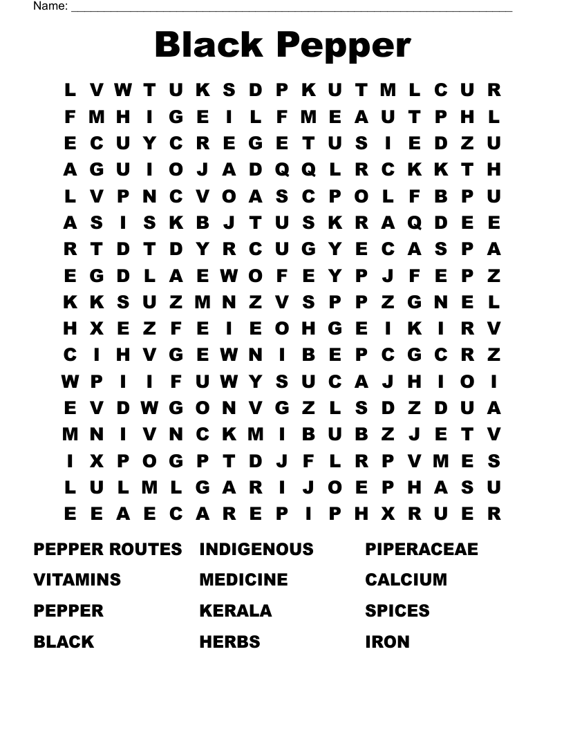 Black Pepper Word Search
