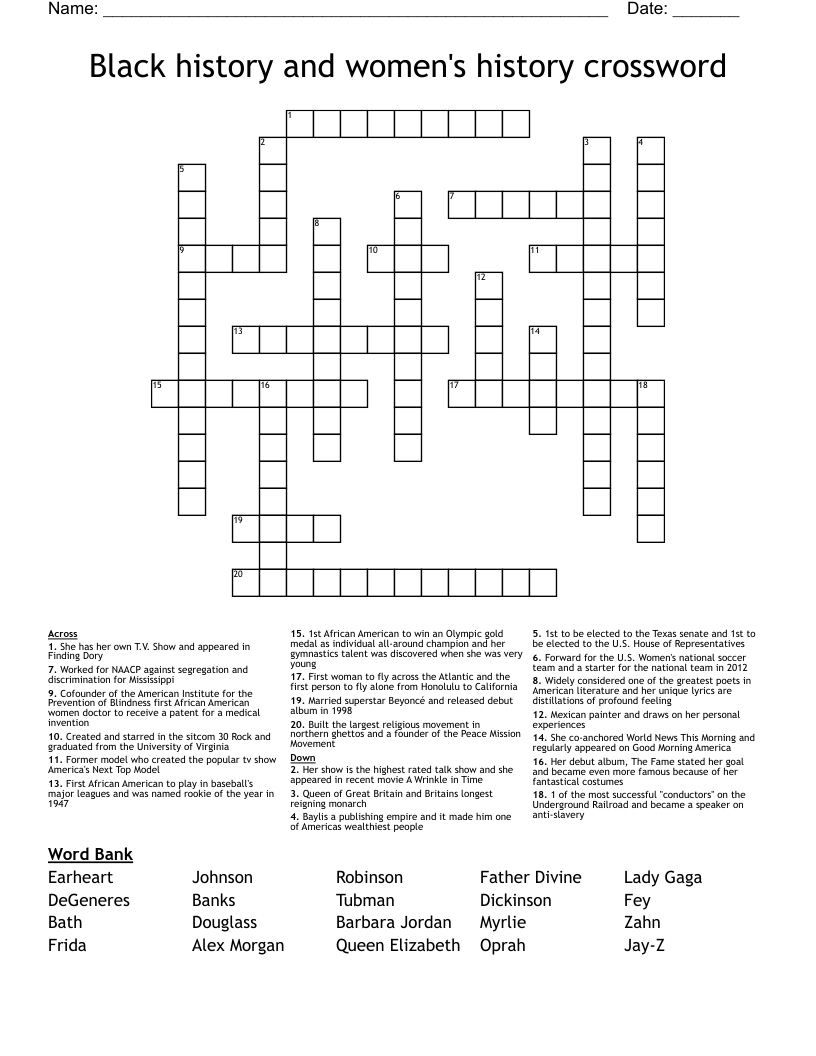 Black history and women's history crossword 