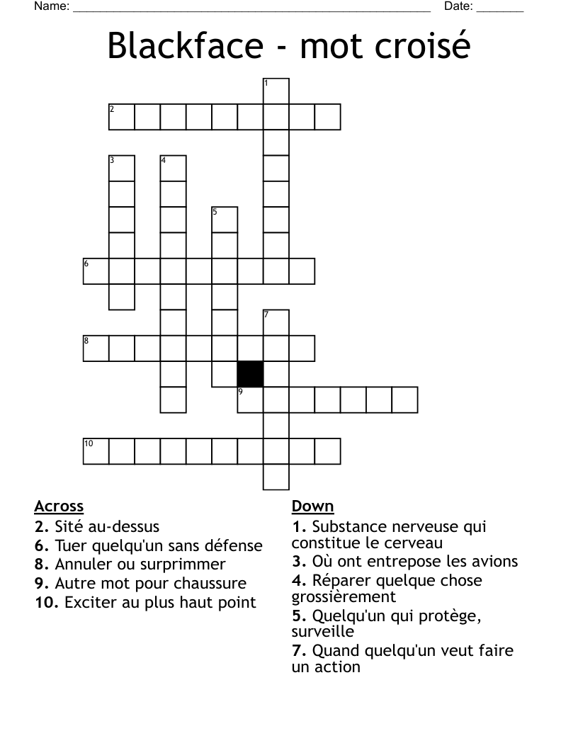 Blackface - mot croisé Crossword