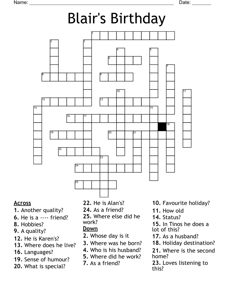 Blair's Birthday Crossword WordMint