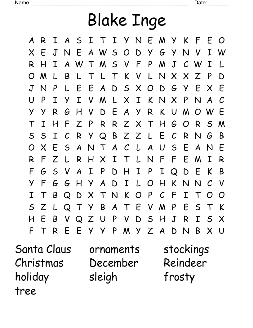 Blake Inge Word Search