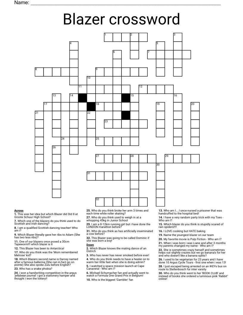 Blazer crossword WordMint