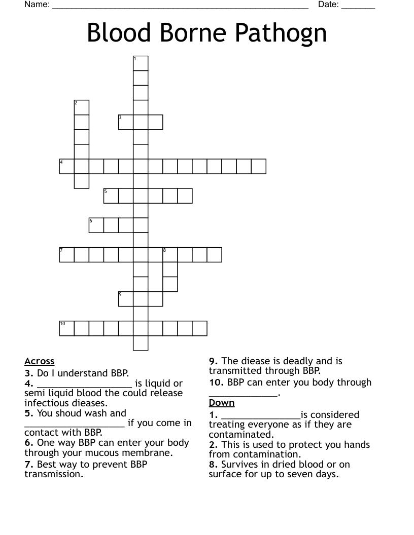 Blood Borne Pathogn Crossword