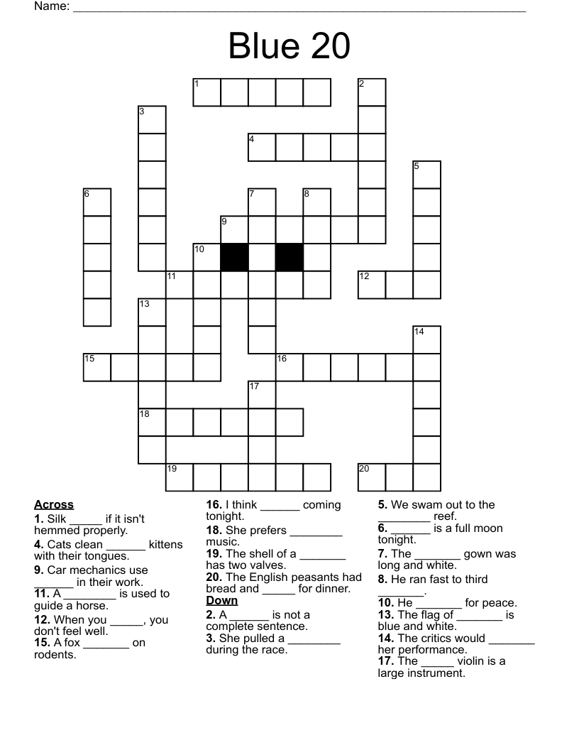 Blue 20 Crossword