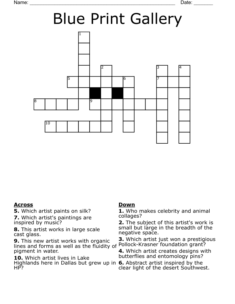 Blue Print Gallery Crossword WordMint